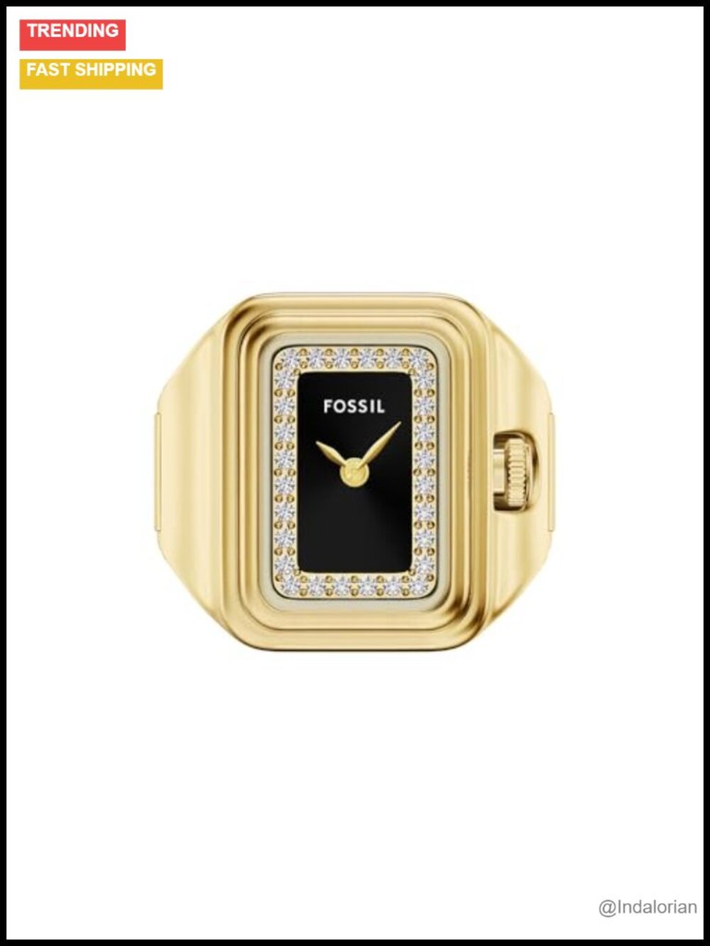 Gold-Tone Stainless Steel Square Watch Ring Two-Hand Quartz